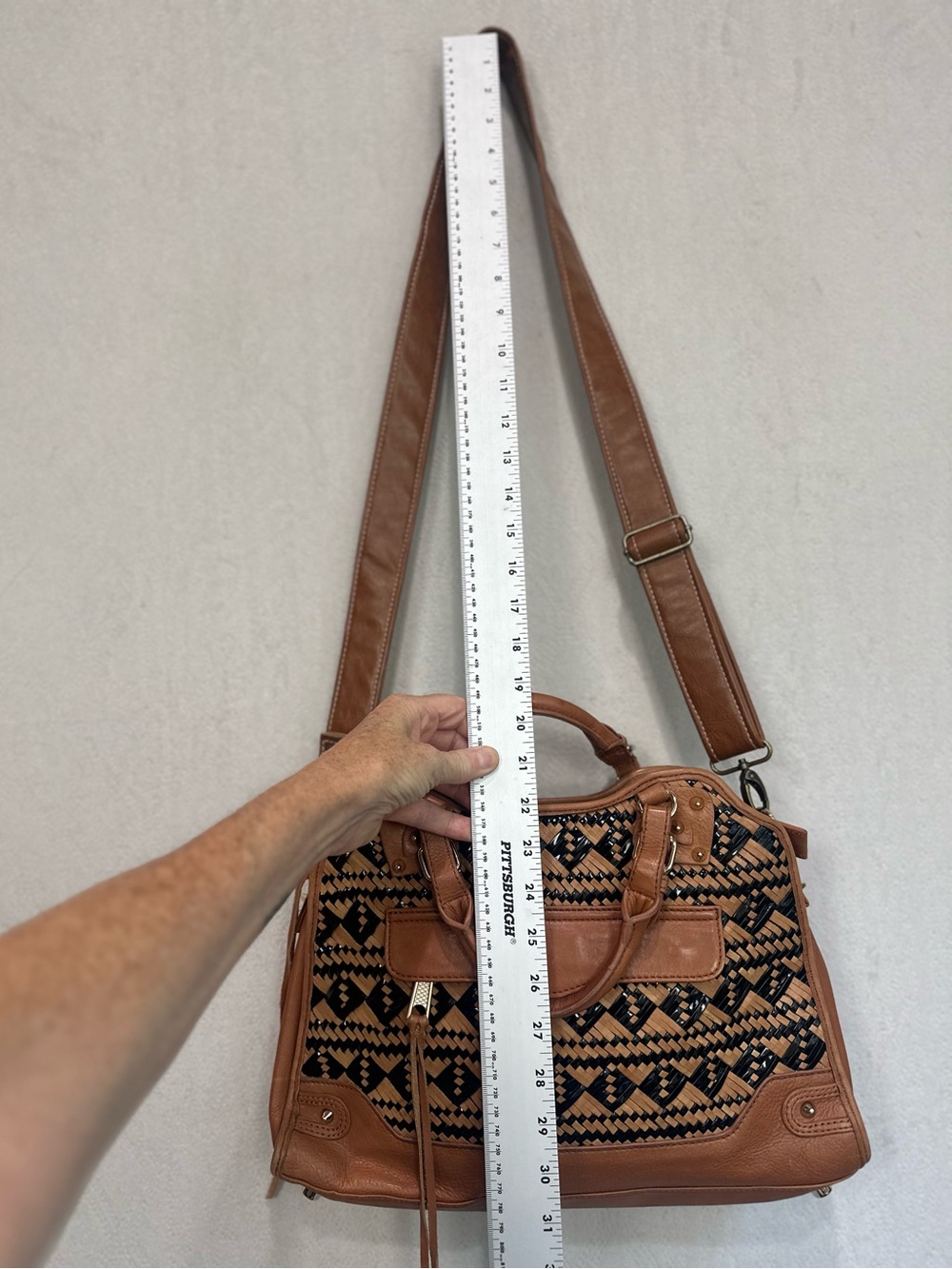 Rebecca Minkoff Boho Black Camel Woven Desire Bag Crossbody Satchel Handbag - Picture 6 of 15